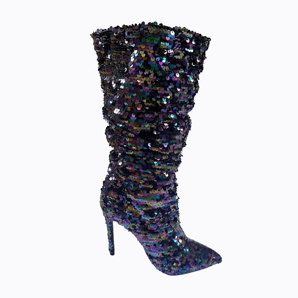 Liliana Shoes - Purple Hologram Sequin Stilettos Sz 8 Slouchy Iridescent Metallic Y2K Rave Party
